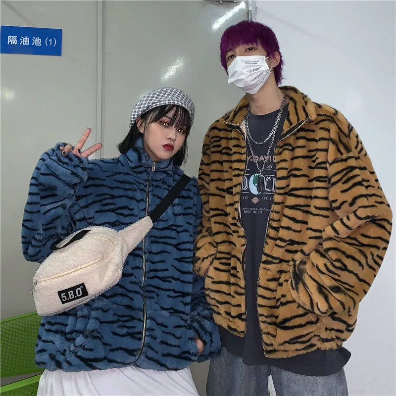 discount  Focal20 Streetwear Zebra Tiger Pattern Women Zipper Jacket Retro Winter Warm Women Coats Fashion Pl