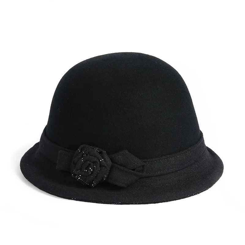 Зима шикарная Роза Dec фетровая шляпа для мамы высшего класса шерстяные рыбацкие шляпы женские вечерние шерстяные шляпы