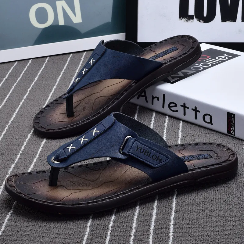 

2019 New Style Summer Leather Slippers Men's Outdoor Anti-slip Flip-flop Sandals MEN'S Sandals Flip-flops Soft-Sole Slippers