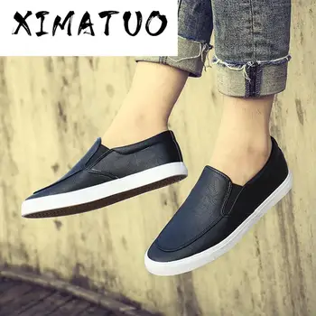 

Fashion Men Loafers Slip On Casual Leather Shoes Mens Comfortable Moccasins Shoes Breathable Sneakers 2020 New Black White Flats