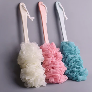 

Long Handle Plastic Bath Flower Scrubbing Bath Ball Bathroom Supplies Soft Bubble Gauze Mesh Rubbing Back Shower Brushes