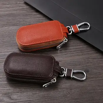 

New arrival quality Key Wallets Pouch Men's Cowhide Remote Control Organizer genuine Leather car key bag unisex zipper key bag