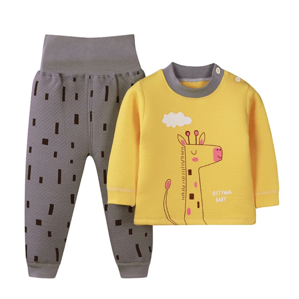 Комплекты теплого нижнего белья для детей ясельного возраста; Новая детская мультяшная Пижама; зимние Утепленные стеганые подштанники; комплекты одежды