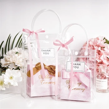 

Wedding Decor Bridesmaid Gift Bags Thank You Transparent Pink Ribbon Tote Bags Birthday Baby Shower Gift For Guests Candy Boxes