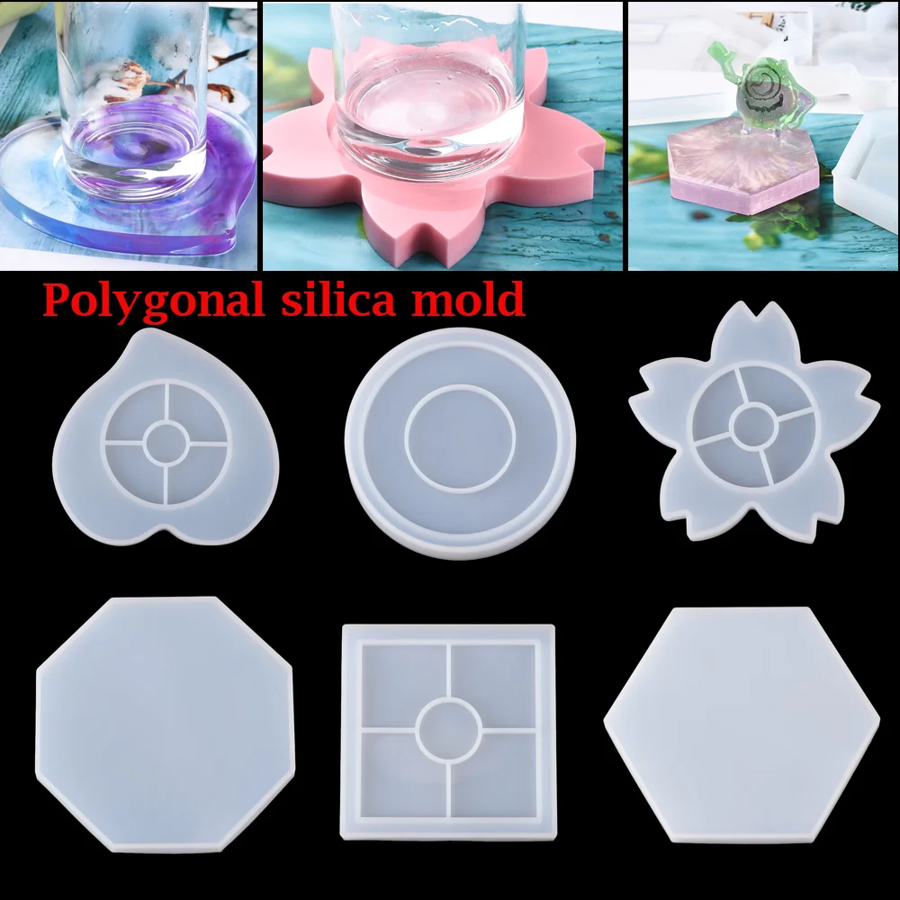 Transparent Polygon Silicone Molds Epoxy Resin Casting DIY Coasters Penholder Mould Teacup Pad Crystal Drop Glue Mold Tool | Дом и сад
