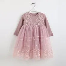 Праздничное детское платье с длинными рукавами, кружевные хлопковые детские платья для девочек, одежда принцессы на возраст от 2 до 6 лет платье для маленьких девочек, es