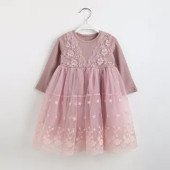 

Cotton Girl Dress With Long Sleeves Lace Pageant Kids Dresses For Girls Clothes 2-6 Years Princess Clothes Toddler Girl Dresses
