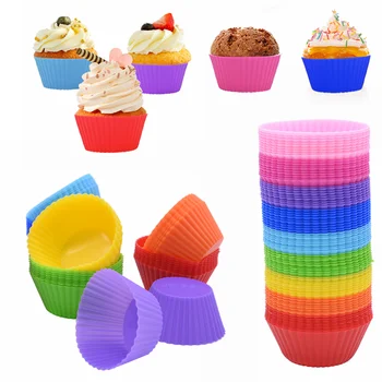 

12pcs Silicone Cupake Mold Multicolor Round Shaped Cupcake Baking Molds Kitchen Cooking Bakeware Maker DIY Cake Decoration Tools