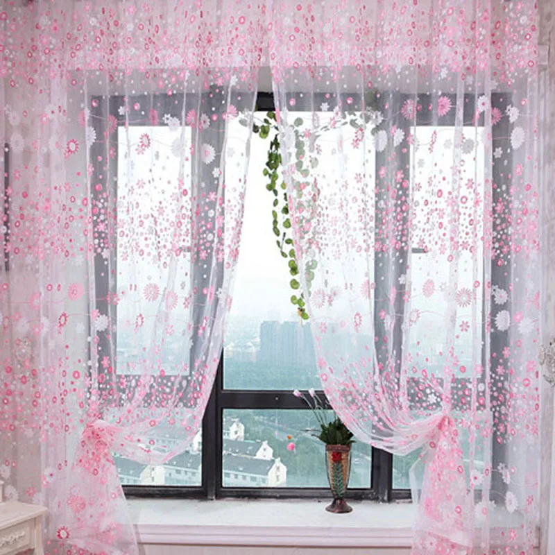 

Sweet Chic Room Floral Pattern Voile Window Sheer Voile Panel Drapes Curtains For Living Room Decor