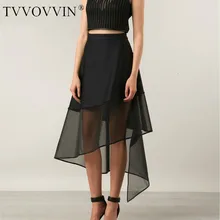TVVOVVIN весенне-Летняя женская темпераментная Стильная черная юбка с высокой талией и неровной сеткой с626