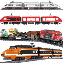 Rc trem ferroviário transporte série blocos de construção compatível técnico cidade controle remoto de alta velocidade ferroviário criança tijolos brinquedos