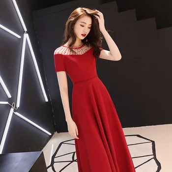 

Skyyue Evening Dress For Women R252 Shining Crystal A-Line Banquet Dresses O-Neck Formal Gowns Solid Elegant Vestidos 2020