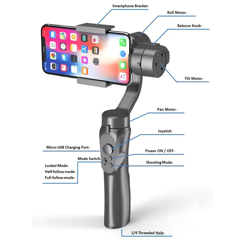 H4 3 оси ручной анти-встряхивание мобильный телефон Gimbal стабилизатор для мобильного телефона экшн-камеры