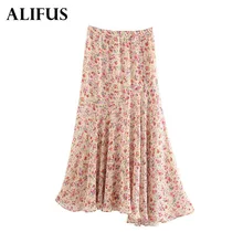 Модная длинная юбка Za с цветочным принтом, Женская юбка миди с эластичной талией, женские офисные гофрированные шифоновые юбки, женская повседневная юбка