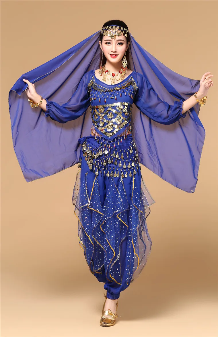 New style Talla grande 9 piezas traje de danza del vientre Triba gitana indio vestido de danza del vientre Bollywood trajes de