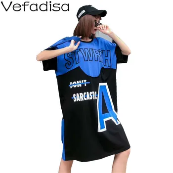 

Vefadisa Letter Print Plus Size Short Sleeve Dress Summer Women T-shirt Dress 2020 Loose Long T Shirt Blue Orange QYF2098