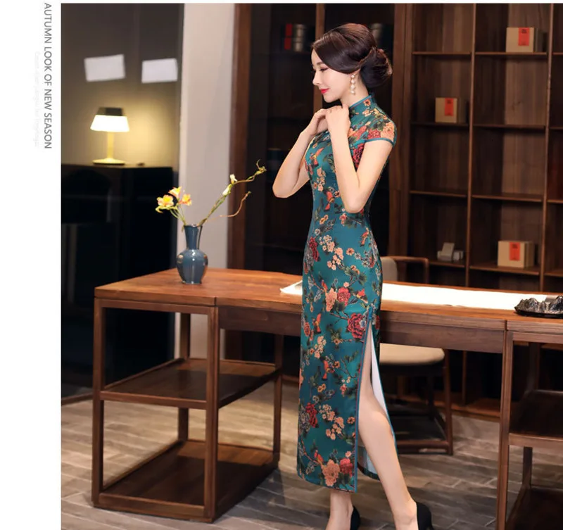 Sheng Coco китайские платья Длинные Ретро Cheongsam с цветочным принтом винтажные Qipao традиционная одежда для выпускного вечера Женские Большие размеры 3XL 4XL