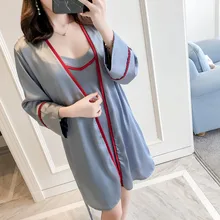 Комплект, летний сексуальный мягкий женский халат на бретельках, платье для сна, элегантное женское повседневное банное платье, синий женский Атласный халат