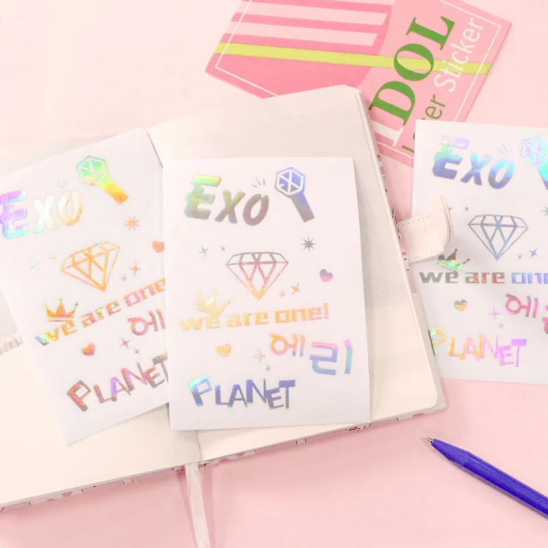 

KPOP EXO BLACKPINK Transparent Laser Decorating Paper DIY Diary Scrapbook Sticker Gift Set Handbook tags