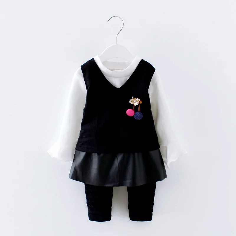 

Baby Spring Clothing Girls 1-2-3-4-5-Year-Old Casual Leather Pants Three-piece Set-Childrenswear Children Casual-