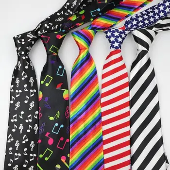 

Men Women Classic American Flag Necktie Rainbow Stripes Musical Notes Print Formal Party Imitation Silk Independence Day Ties