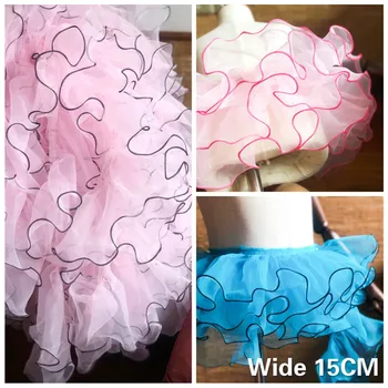 

15CM Wide 3D Organza Ruffle Trim Lace Material Doll Clothes Fluffy Skirts Wedding Dress Costumes Lace Trimming DIY Sewing Decor