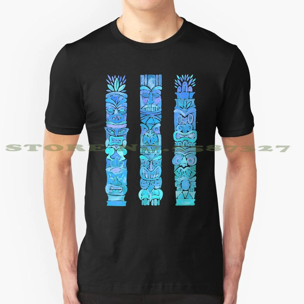 Tiki Totems-бирюзовая палитра модная Винтажная футболка футболки Totem Hawaii этнический