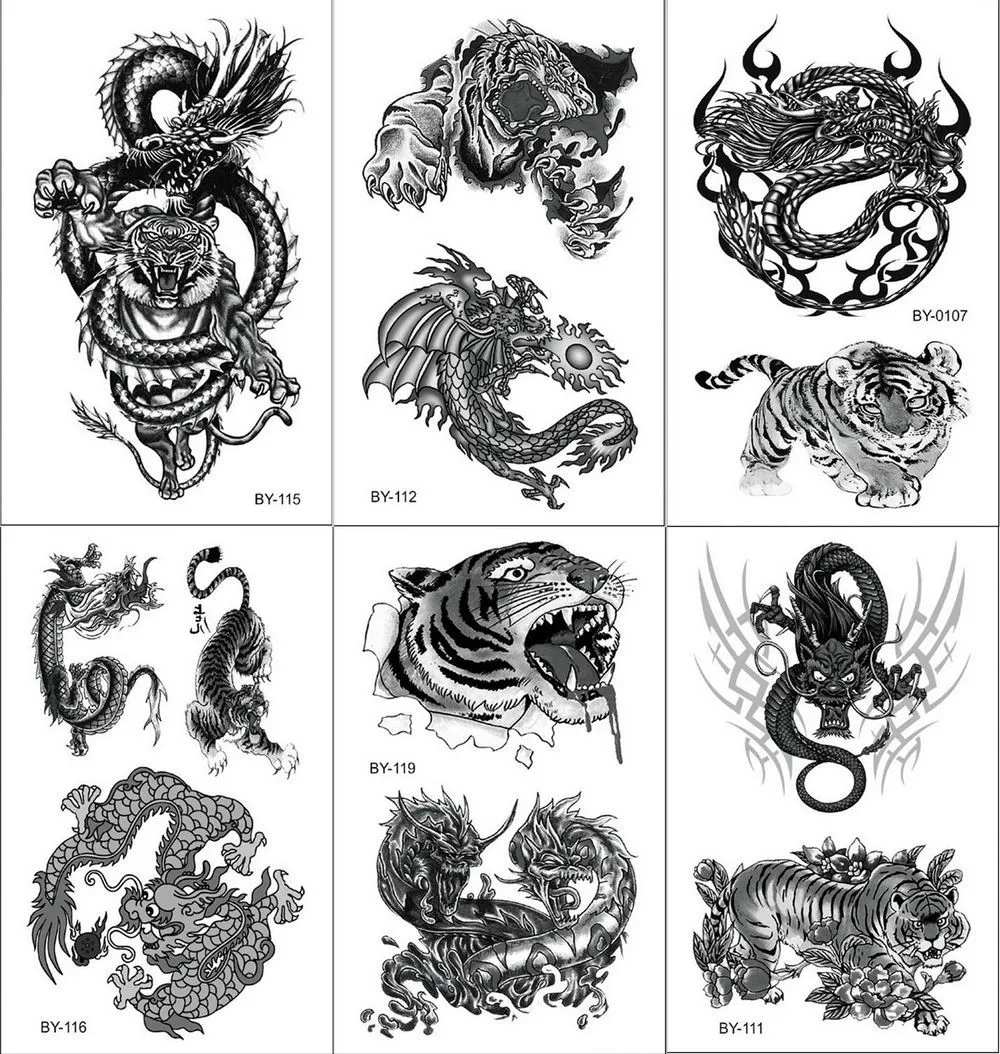 Черный Тигр и дракон, временные татуировки для мужчин, поддельные татуировки, 3D наклейки, татуировка, временная татуировка для мальчика, татуировка, временная татуировка, боди, рука, искусство