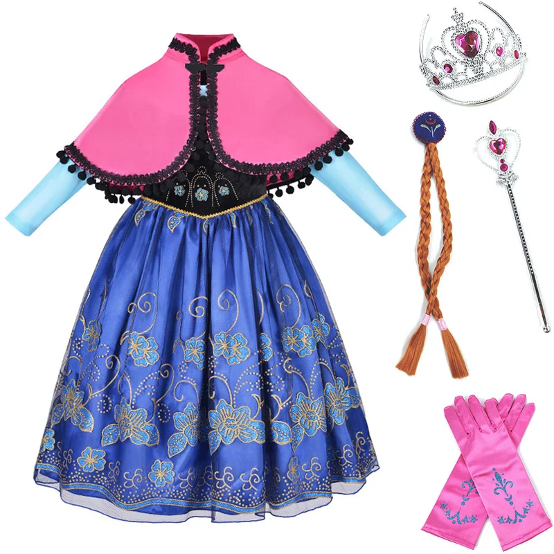 Платье принцессы для девочек; Снежная королева 2; одежда Анны; Детская осенняя одежда с длинными рукавами; Детский карнавальный наряд; одежда для рождественской вечеринки