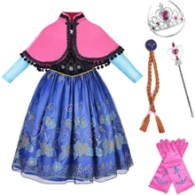 Платье принцессы для девочек; Снежная королева 2; одежда Анны; Детская осенняя одежда с длинными рукавами; Детский карнавальный наряд; одежда для рождественской вечеринки