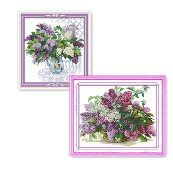 

Everlasting Love Flower Lilac Ecological cotton Cross Stitch 14CT stamped printed DIY gift product Christmas Wedding decoration