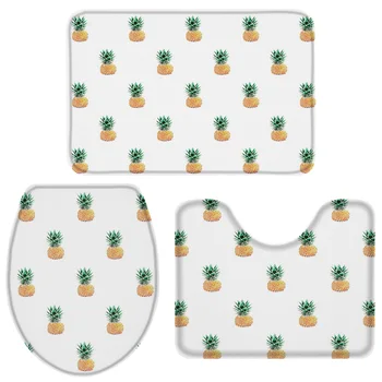 

3 Pieces Bathroom Set Pineapple Fruit Print Bath Set Toilet Cover Mat Pedestal Rug Non-Slip Bathroom Rug Set