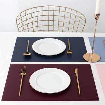 

Double Leather Placemats Dining Table Mat Solid Color Non Slip Table Mat Waterproof And Oilproof Table Pads Kitchen Accessories