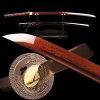 Brandon Swords Red Japanese Samurai Katana Sword Folded Steel Damascus Blade Battle Ready Espadas Sharp Cutting Practice Knife