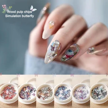 

50pcs/box Nail Art Accessories Wood Pulp simulation Butterfly Handmade Wood Pulp Fiber Color Butterfly DIY Nail decoration