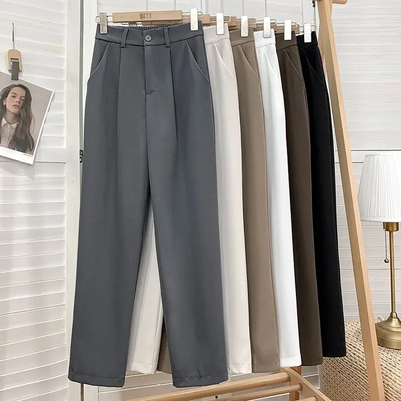 Suit Pants Women's High Waist Trousers Loose Slim-Fit Versatile Casual Straight Cigarette Pants Office Lady Ankle-Length Pants