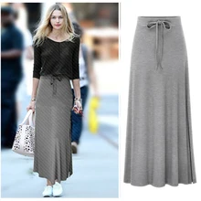 Женские длинные юбки больших размеров; сезон осень-весна; эластичная резинка на талии; юбка до щиколотки; повседневные однотонные свободные юбки на шнурке с разрезом; Jupe Femme