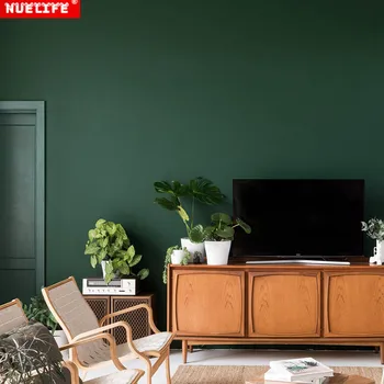 

Bedroom living room American retro deep dark green pure non-woven plain wallpaper modern minimalist Nordic background wallpaper