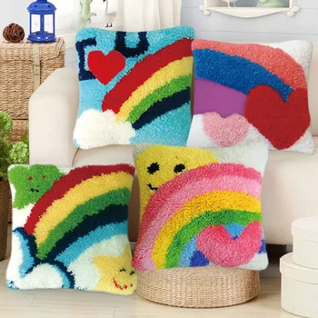 

Pulaqi Rainbow Cartoon Latch Hook Pillows Sets Cushion Latch Hook Rugs Kits Foamiran for Handcraft Embroidery Handiwork Crafts F