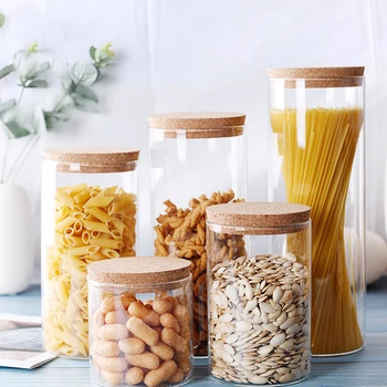 

9 size Glass jar with lid cork column Airtight Canister Storage Bottles Jars Grains Tea Leaf Coffee Beans Candy Food Jar