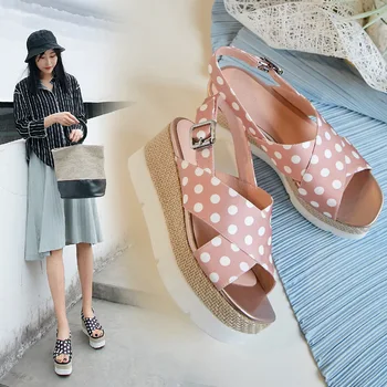 

Dotted Thick Bottomed Peep-Toe Sandals Women's New Style WOMEN'S Wedge Shoes Versitile Fashion Comfortable High Heel Shoes
