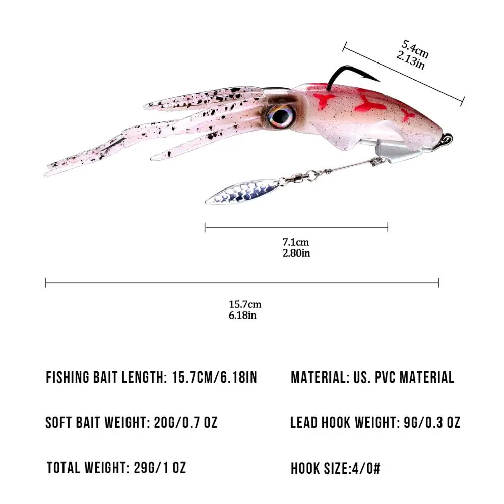 LEYDUN-Señuelos de pesca de Calamar blando, cebo luminoso UV, 20g