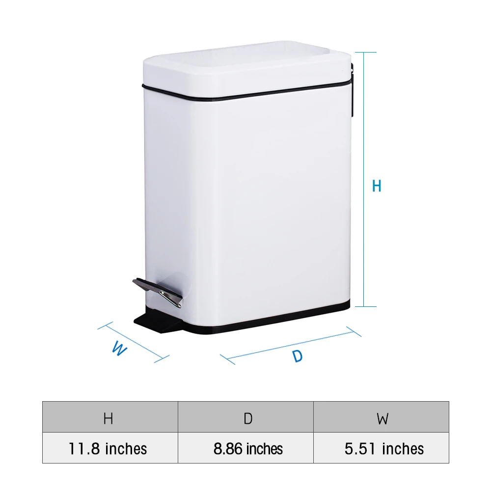 5л/1,3 галлонов металлическая педаль стильная корзина для мусора Бесшумная крышка съемное внутреннее ведро белое