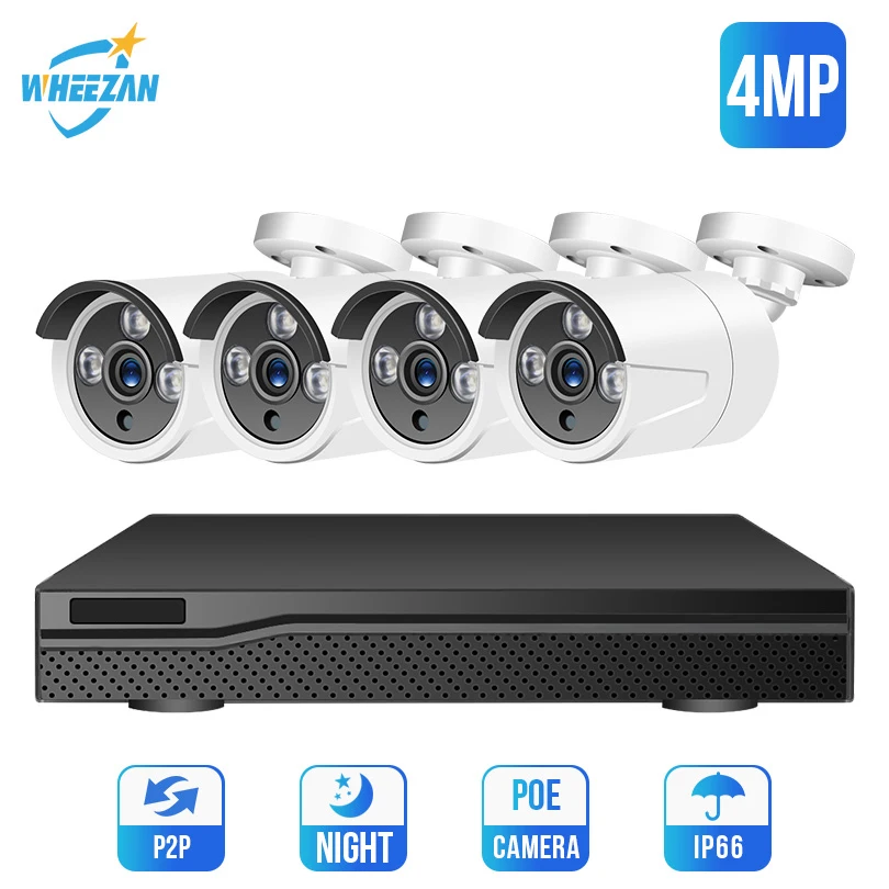 Система камеры безопасности Wheezan 4MP CCTV 2 ТБ HDD H.265 POE NVR ONVIF 4CH P2P домашний комплект ip-камеры видеонаблюдения на открытом воздухе