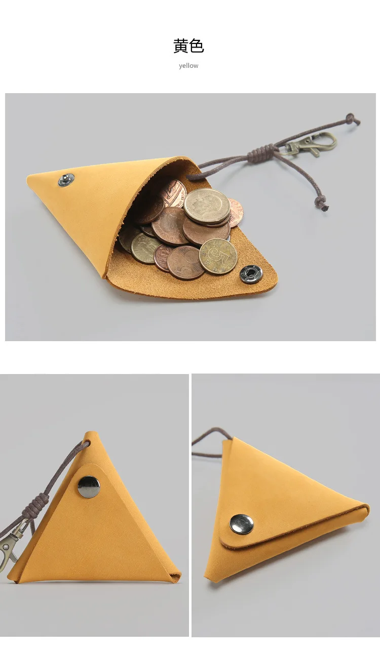 Triangle Designer Coin Purse Genuine Leather Unisex Small Mini Wallet Keys Organizer Case Handmade Change Purse
