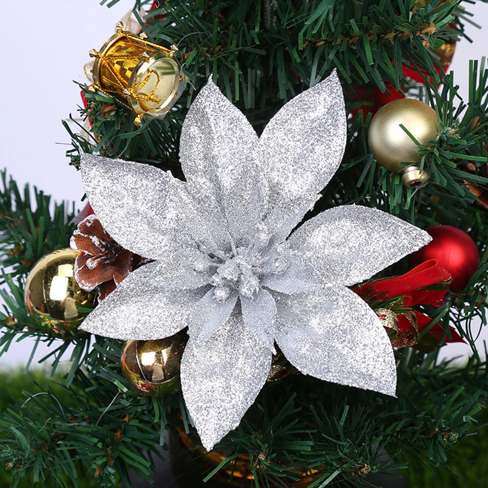 10x natal 9cm poinsettia glitter flor árvore pendurado decoração de festa  ouro prata vermelho branco rosa lago azul flores de natal|Enfeites p/ árvore  de Natal| - AliExpress