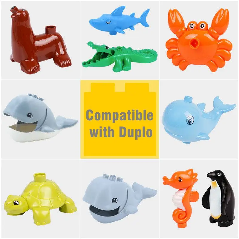 Фигурки модели животных из серии Акула краб пингвин тортоис Duplo большой размер