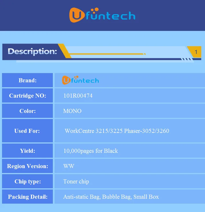20 шт. тонер-чип 101R00474 для Xerox WorkCentre 3215/3225 Phaser-3052/3260 лазерный копир