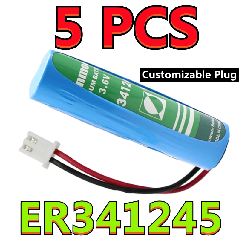 

5PCS Original NEW SUNMOON ER341245 3.6V 35000mAh PLC Battery High Energy Capacity Type (Customizable Plug)