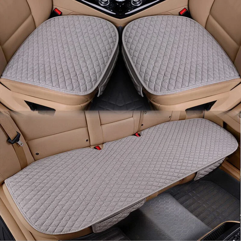 

Flax Car Seat Cover Breathable Protector Mat Pad Auto Accessories Full Set Linen Fabric Cushion UniversalSize